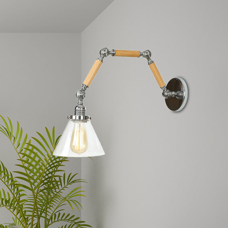 Frendorf | Industriële Cone Wandverlichting 1 Lamp Helder Glas Sconcelamp in Chroom voor Woonkamer