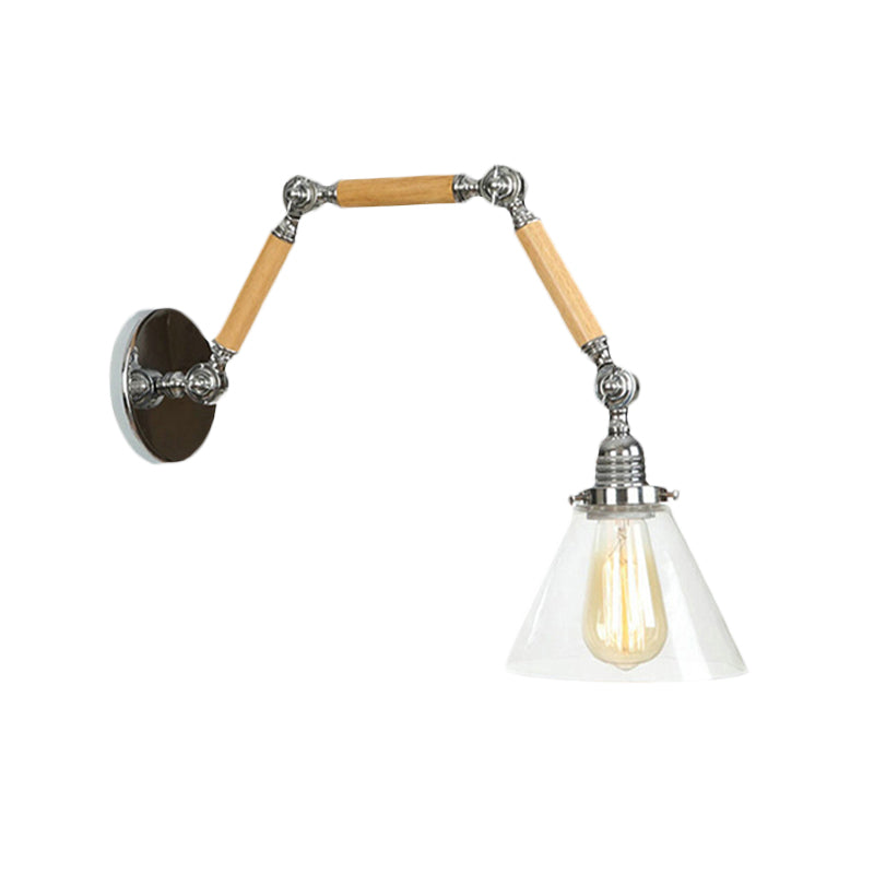 Frendorf | Industriële Cone Wandverlichting 1 Lamp Helder Glas Sconcelamp in Chroom voor Woonkamer