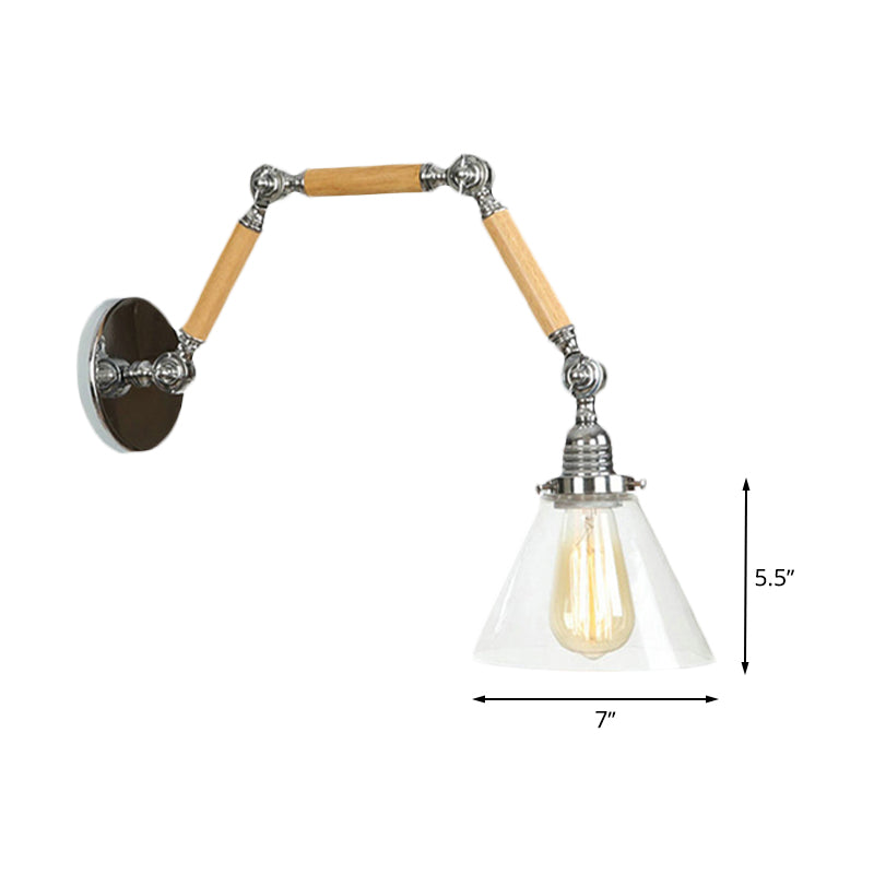 Frendorf | Industriële Cone Wandverlichting 1 Lamp Helder Glas Sconcelamp in Chroom voor Woonkamer