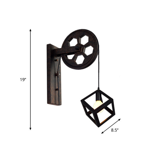 Frendorf | Schwarz 1 Kopf Wand Scone Licht Vintage Industrie Schmiedeeisen Quadrat Käfig Wandbeleuchtung für Bauernhaus