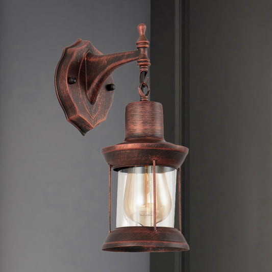 Frendorf | Laterne Klarglas Wandlampe Industrie Einzelner Glühbirne Badezimmer Wandleuchte Licht in Antik Kupfer