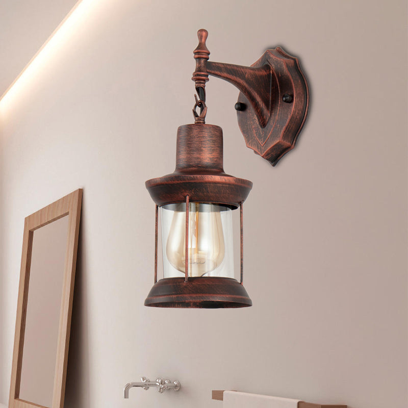 Frendorf | Laterne Klarglas Wandlampe Industrie Einzelner Glühbirne Badezimmer Wandleuchte Licht in Antik Kupfer