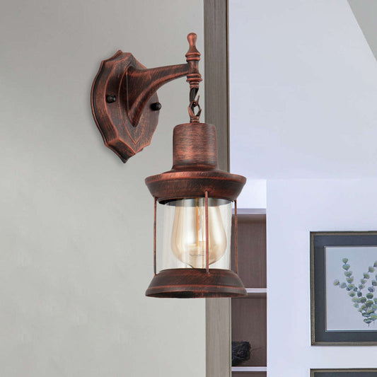Frendorf | Laterne Klarglas Wandlampe Industrie Einzelner Glühbirne Badezimmer Wandleuchte Licht in Antik Kupfer