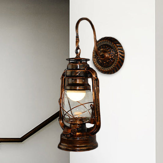 Frendorf | 1 Glühbirne Kerosin Wandmontierte Lichtarmatur Rustikales Bronze Transparentes Glas Beleuchtung für Flur