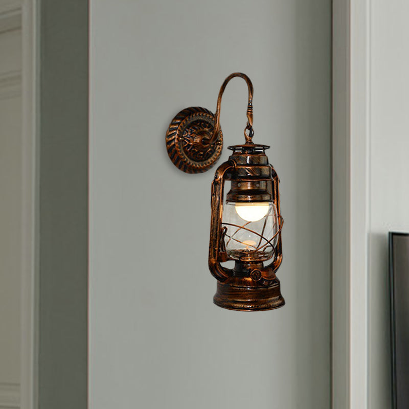 Frendorf | 1 Glühbirne Kerosin Wandmontierte Lichtarmatur Rustikales Bronze Transparentes Glas Beleuchtung für Flur