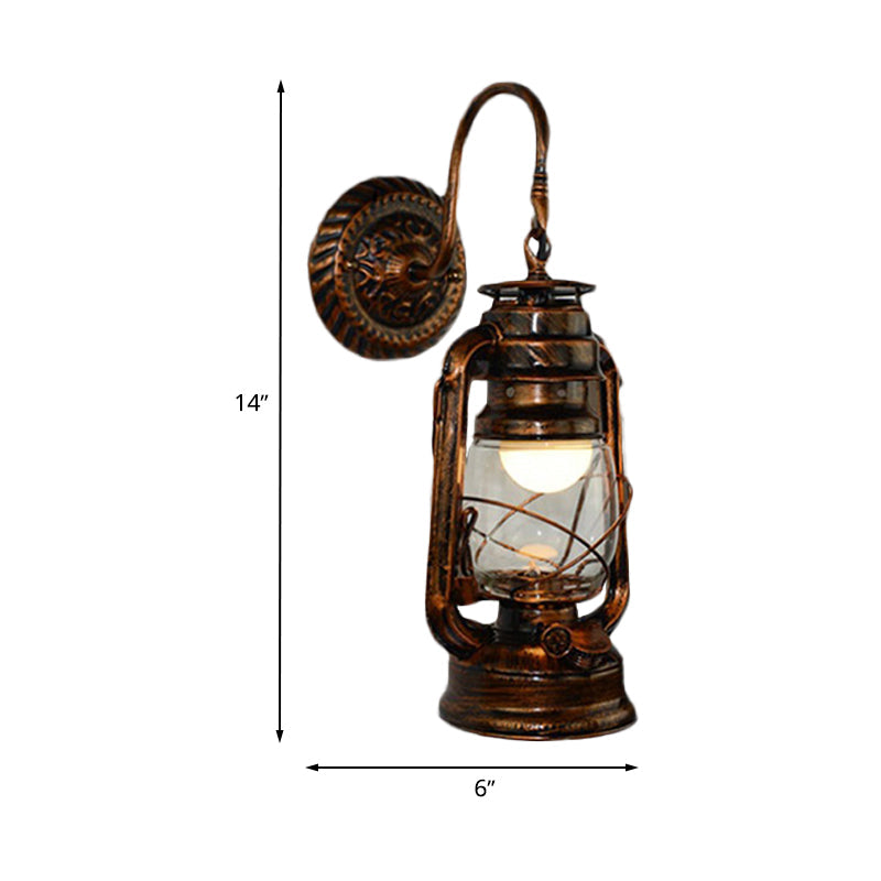 Frendorf | 1 Glühbirne Kerosin Wandmontierte Lichtarmatur Rustikales Bronze Transparentes Glas Beleuchtung für Flur