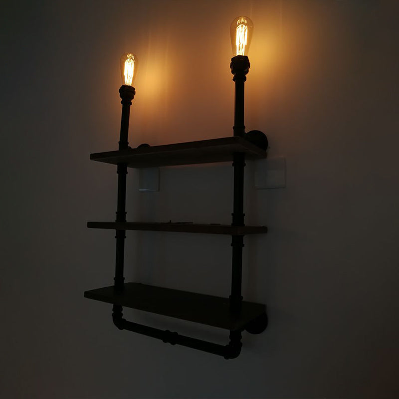 Frendorf | 1/2-Ballon Holzregal Wandbeleuchtung mit Wasserleitung Vintage Stil Bronze Wandmontage Licht für Wohnzimmer