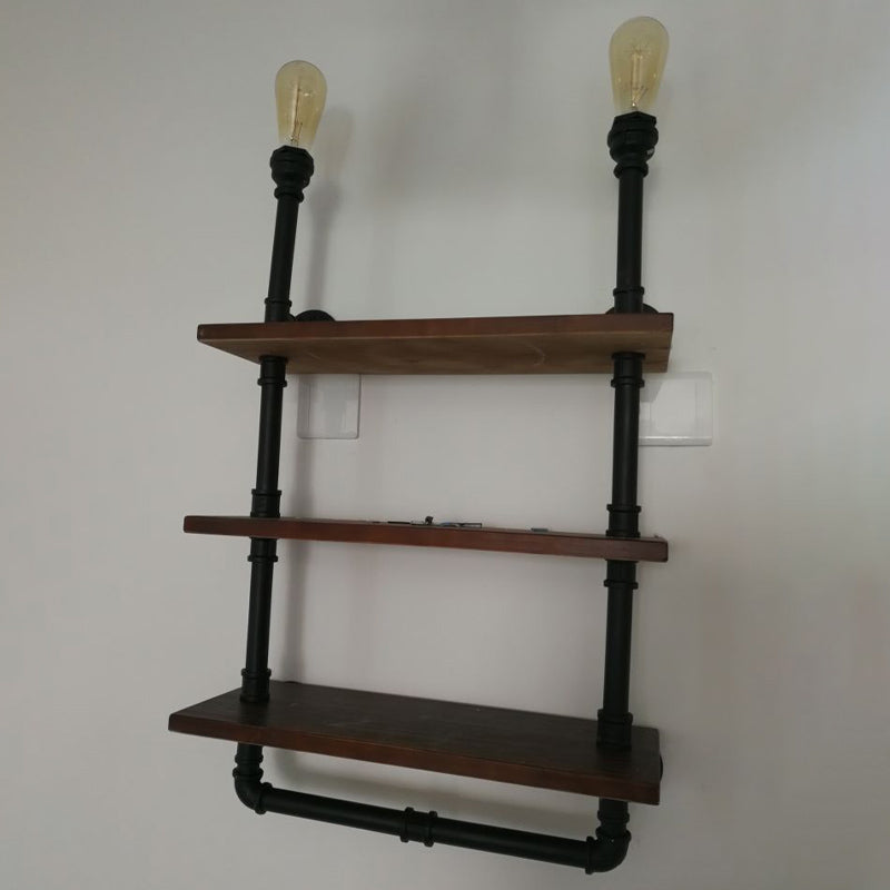 Frendorf | 1/2-Ballon Holzregal Wandbeleuchtung mit Wasserleitung Vintage Stil Bronze Wandmontage Licht für Wohnzimmer