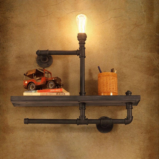 Frendorf | 1/2-Ballon Holzregal Wandbeleuchtung mit Wasserleitung Vintage Stil Bronze Wandmontage Licht für Wohnzimmer