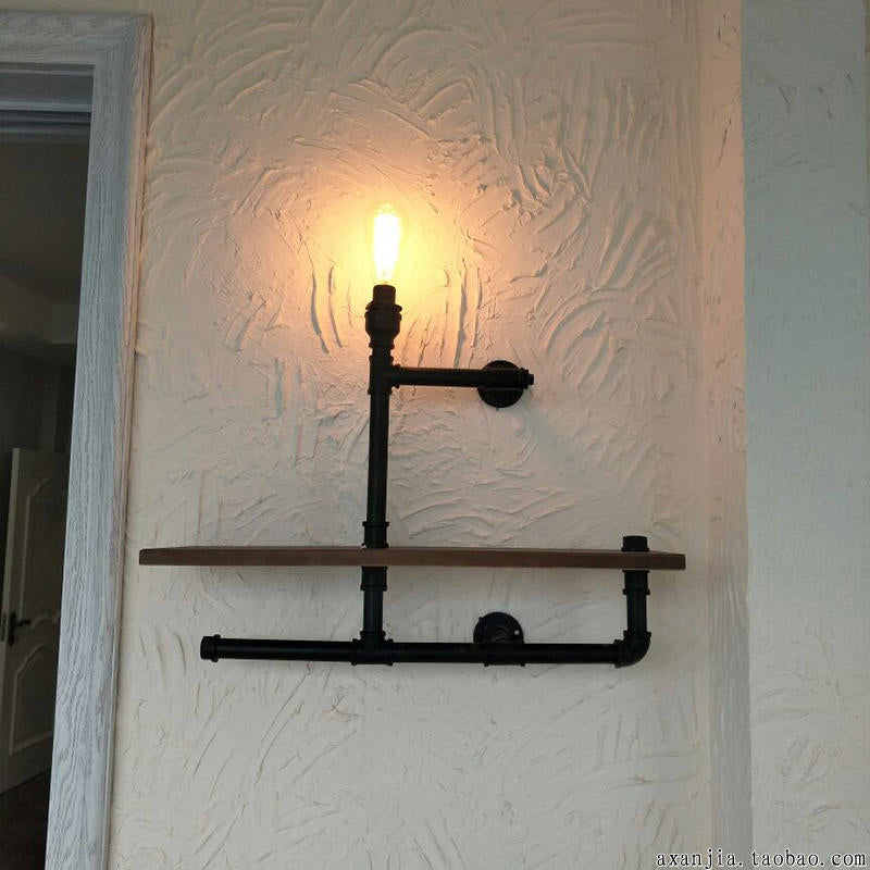 Frendorf | 1/2-Ballon Holzregal Wandbeleuchtung mit Wasserleitung Vintage Stil Bronze Wandmontage Licht für Wohnzimmer