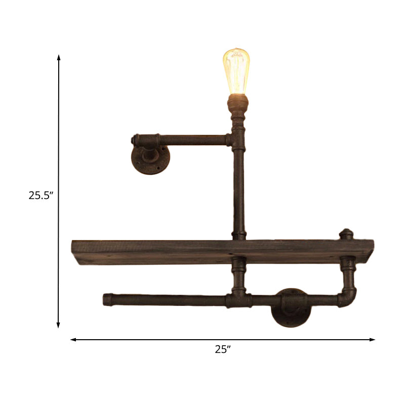 Frendorf | 1/2-Ballon Holzregal Wandbeleuchtung mit Wasserleitung Vintage Stil Bronze Wandmontage Licht für Wohnzimmer