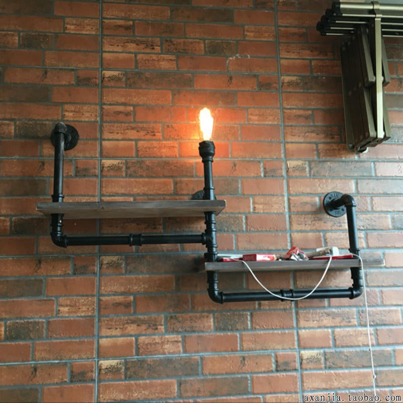 Frendorf | 1/2-Ballon Holzregal Wandbeleuchtung mit Wasserleitung Vintage Stil Bronze Wandmontage Licht für Wohnzimmer
