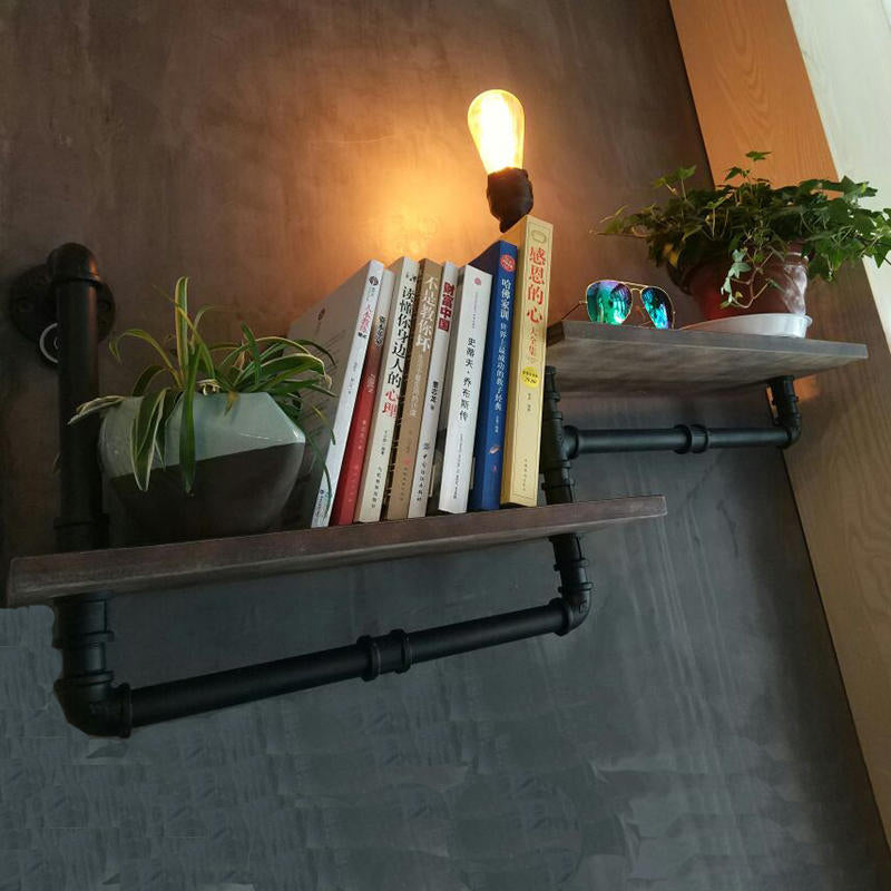 Frendorf | 1/2-Ballon Holzregal Wandbeleuchtung mit Wasserleitung Vintage Stil Bronze Wandmontage Licht für Wohnzimmer
