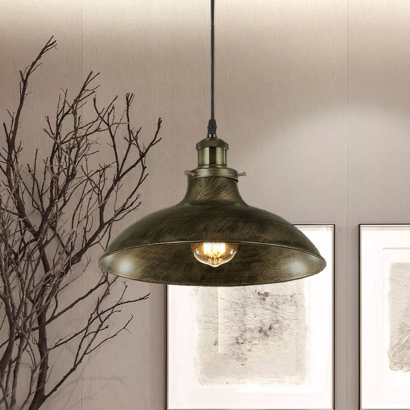 Antike stilvolle Schalenpendelleuchte 12"/14" B 1 Licht Schmiedeeisen Hängeleuchte mit Stecker in Schwarz/Grau