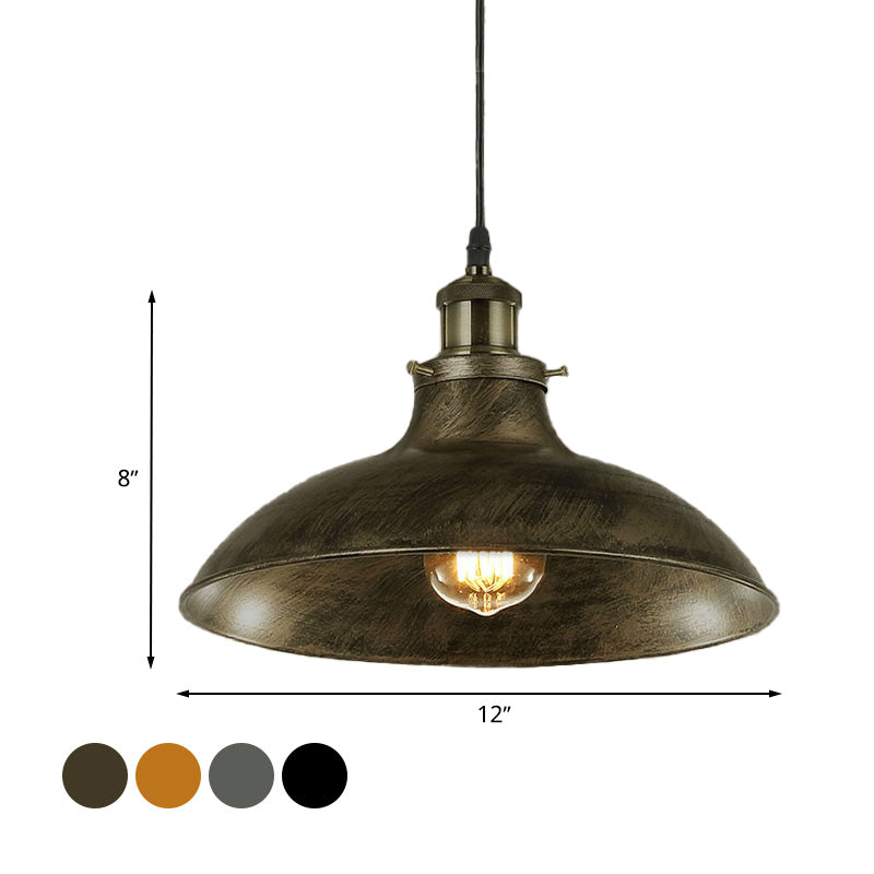 Antike stilvolle Schalenpendelleuchte 12"/14" B 1 Licht Schmiedeeisen Hängeleuchte mit Stecker in Schwarz/Grau