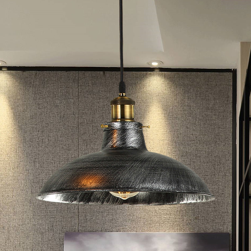 Antike stilvolle Schalenpendelleuchte 12"/14" B 1 Licht Schmiedeeisen Hängeleuchte mit Stecker in Schwarz/Grau