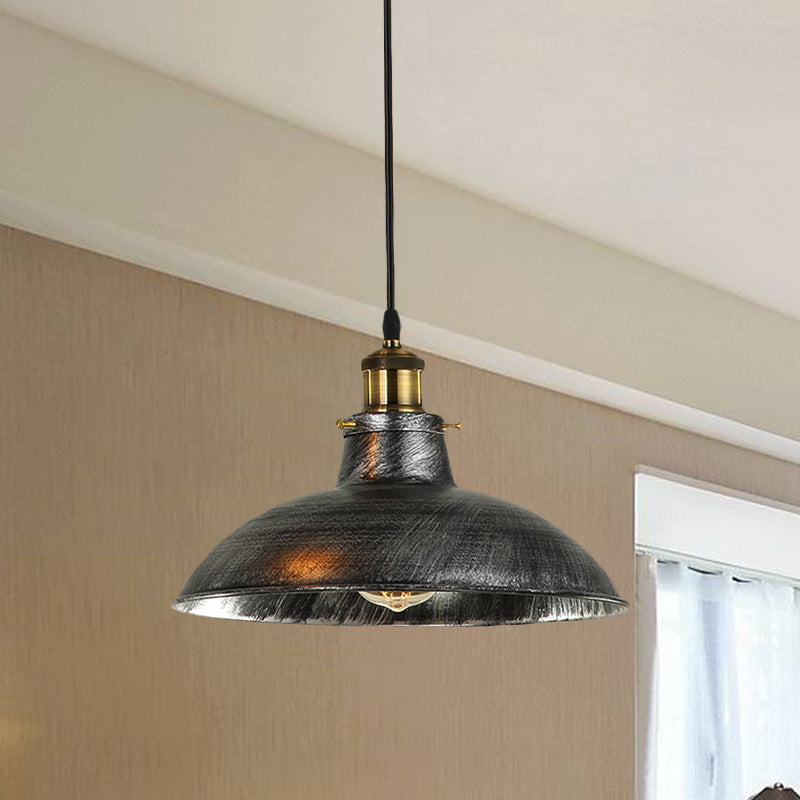 Antike stilvolle Schalenpendelleuchte 12"/14" B 1 Licht Schmiedeeisen Hängeleuchte mit Stecker in Schwarz/Grau