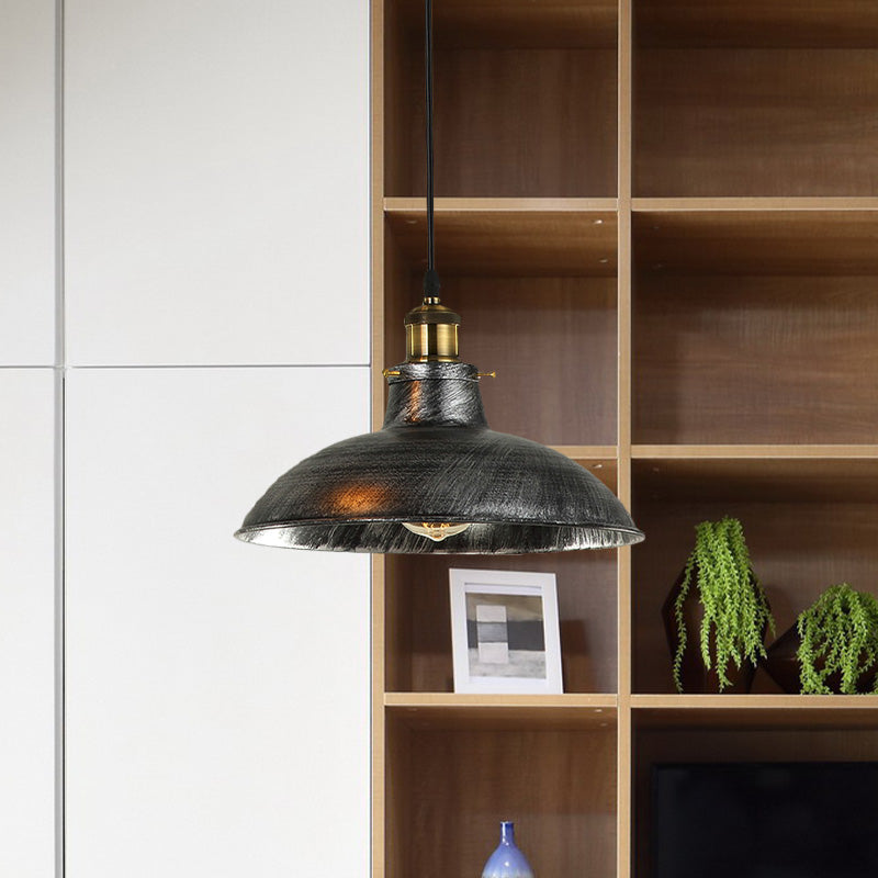 Antike stilvolle Schalenpendelleuchte 12"/14" B 1 Licht Schmiedeeisen Hängeleuchte mit Stecker in Schwarz/Grau