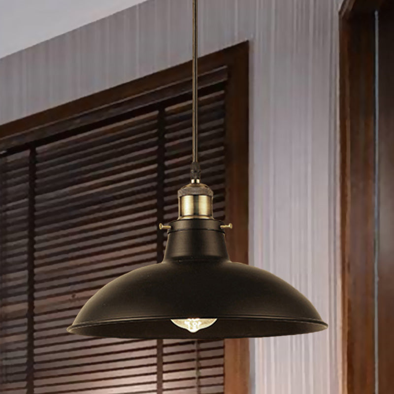 Antike stilvolle Schalenpendelleuchte 12"/14" B 1 Licht Schmiedeeisen Hängeleuchte mit Stecker in Schwarz/Grau