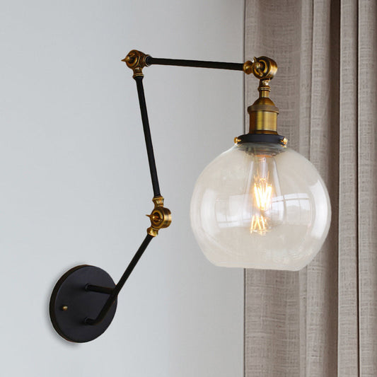 Frendorf | Klares Glas Messing Wandleuchte Orb 1-Licht Industrie Stil Wandlampe mit Schwenkarm