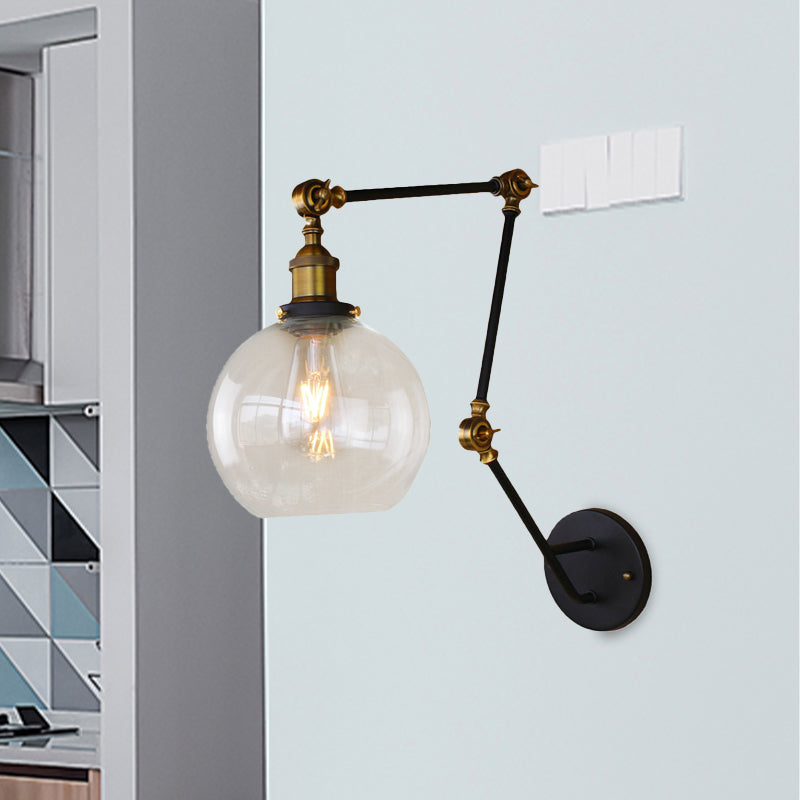 Frendorf | Klares Glas Messing Wandleuchte Orb 1-Licht Industrie Stil Wandlampe mit Schwenkarm