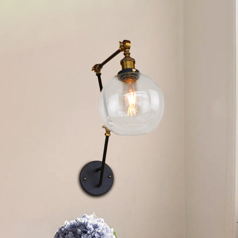 Frendorf | Klares Glas Messing Wandleuchte Orb 1-Licht Industrie Stil Wandlampe mit Schwenkarm