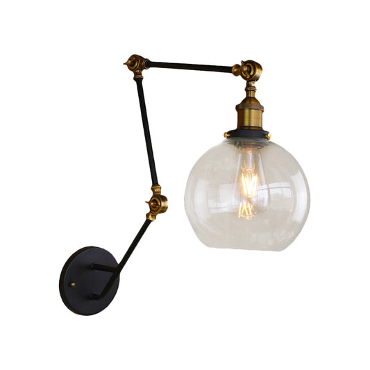 Frendorf | Klares Glas Messing Wandleuchte Orb 1-Licht Industrie Stil Wandlampe mit Schwenkarm