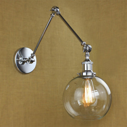 Frendorf | Eine Wandlampe mit einer Glaskugel-Schirm, klares Glas, industrielle Esszimmer-Wandleuchte mit Schwenkarm