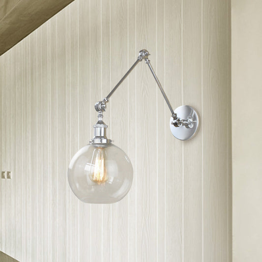 Frendorf | Eine Wandlampe mit einer Glaskugel-Schirm, klares Glas, industrielle Esszimmer-Wandleuchte mit Schwenkarm