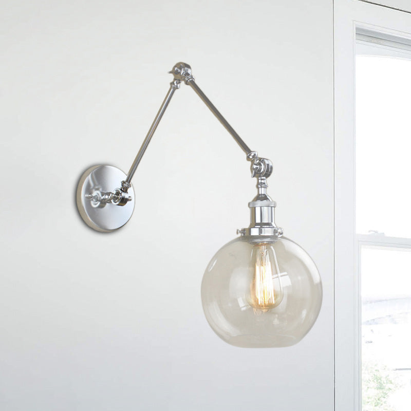 Frendorf | Eine Wandlampe mit einer Glaskugel-Schirm, klares Glas, industrielle Esszimmer-Wandleuchte mit Schwenkarm