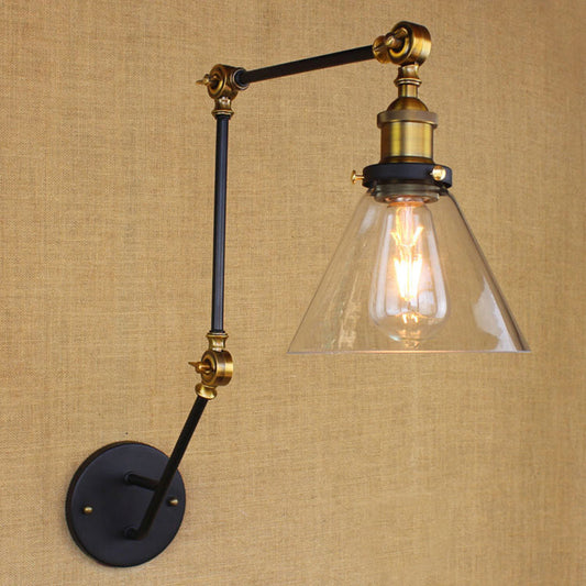 Frendorf | Vintage Tapered Wandlamp Fixture 1 Lichtbron Helder Glas Wandlamp in Messing met Uitschuifbare Arm