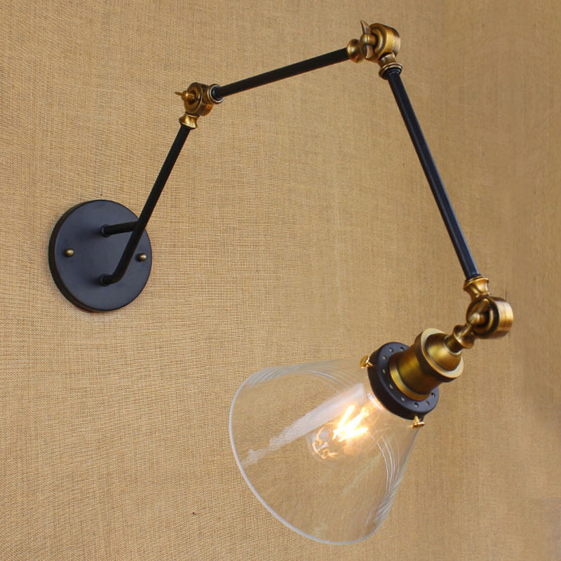 Frendorf | Vintage Tapered Wandlamp Fixture 1 Lichtbron Helder Glas Wandlamp in Messing met Uitschuifbare Arm