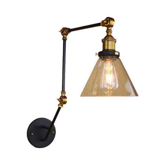 Frendorf | Vintage Tapered Wandlamp Fixture 1 Lichtbron Helder Glas Wandlamp in Messing met Uitschuifbare Arm