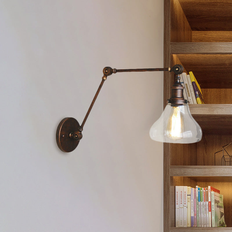 Frendorf | Klar Glas Birnen Schirm Wandleuchte Antik 1 Licht Wohnzimmer Beleuchtung Leuchte in Rustikalen Kupfer