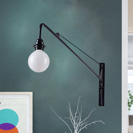 Frendorf | Metalen Lange Arm Wandlamp met Blote Lamp Industriële Stijl 1 Licht Studiekamer Sconces Verlichting in Zwart