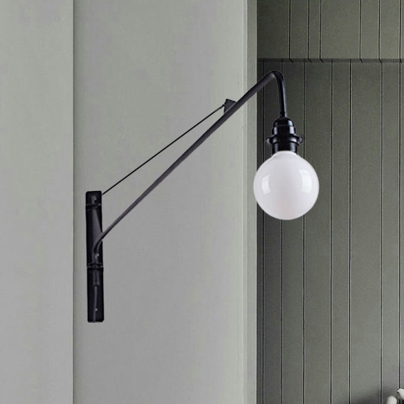 Frendorf | Metalen Lange Arm Wandlamp met Blote Lamp Industriële Stijl 1 Licht Studiekamer Sconces Verlichting in Zwart
