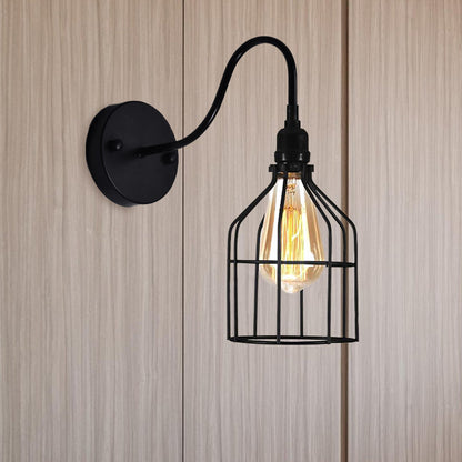 Frendorf | Vogelkooi Koffie Shop Wandlamp met Gooseneck Arm Industriële Rustieke Metaal 1 Licht Zwart Wandverlichting