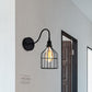 Frendorf | Vogelkooi Koffie Shop Wandlamp met Gooseneck Arm Industriële Rustieke Metaal 1 Licht Zwart Wandverlichting