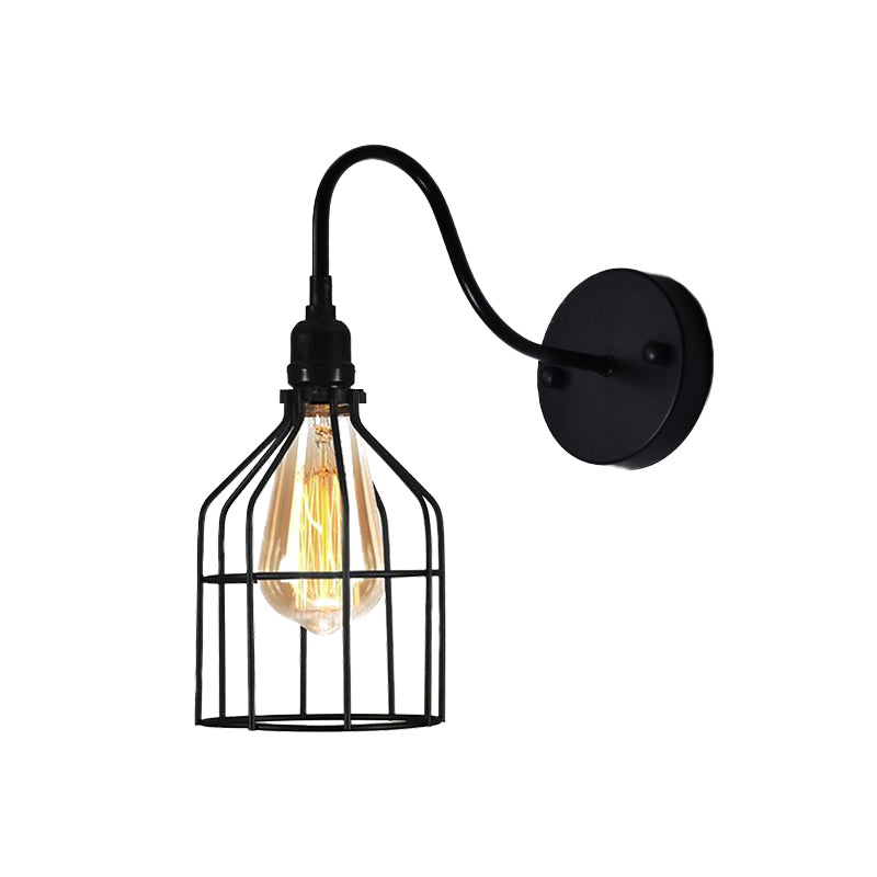 Frendorf | Vogelkooi Koffie Shop Wandlamp met Gooseneck Arm Industriële Rustieke Metaal 1 Licht Zwart Wandverlichting