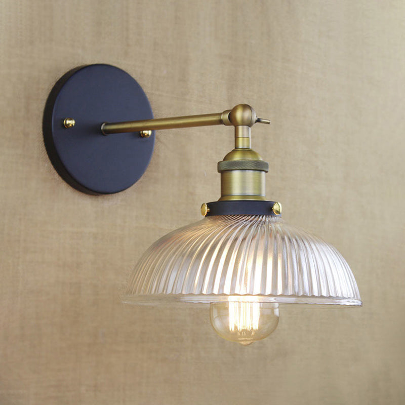 Frendorf | Rustikale Stil Kuppel Wandbeleuchtung Leuchte 1 Glühlampe Prismen Glas Wandleuchte in Schwarz/Messing/Patiniertes Kupfer