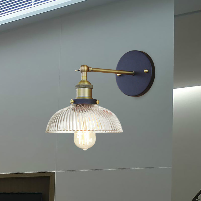 Frendorf | Rustikale Stil Kuppel Wandbeleuchtung Leuchte 1 Glühlampe Prismen Glas Wandleuchte in Schwarz/Messing/Patiniertes Kupfer