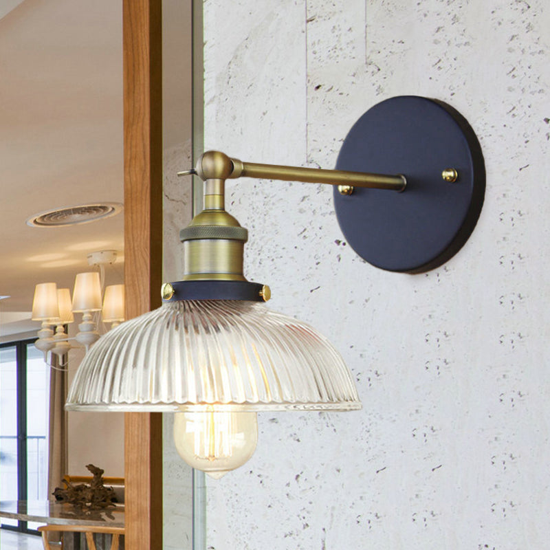 Frendorf | Rustikale Stil Kuppel Wandbeleuchtung Leuchte 1 Glühlampe Prismen Glas Wandleuchte in Schwarz/Messing/Patiniertes Kupfer