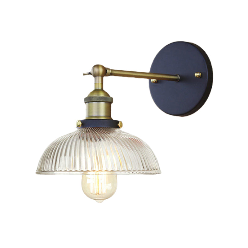 Frendorf | Rustikale Stil Kuppel Wandbeleuchtung Leuchte 1 Glühlampe Prismen Glas Wandleuchte in Schwarz/Messing/Patiniertes Kupfer