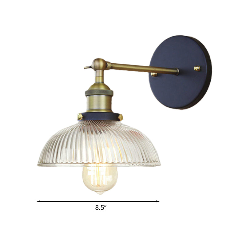 Frendorf | Rustikale Stil Kuppel Wandbeleuchtung Leuchte 1 Glühlampe Prismen Glas Wandleuchte in Schwarz/Messing/Patiniertes Kupfer