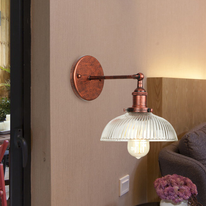 Frendorf | Rustikale Stil Kuppel Wandbeleuchtung Leuchte 1 Glühlampe Prismen Glas Wandleuchte in Schwarz/Messing/Patiniertes Kupfer