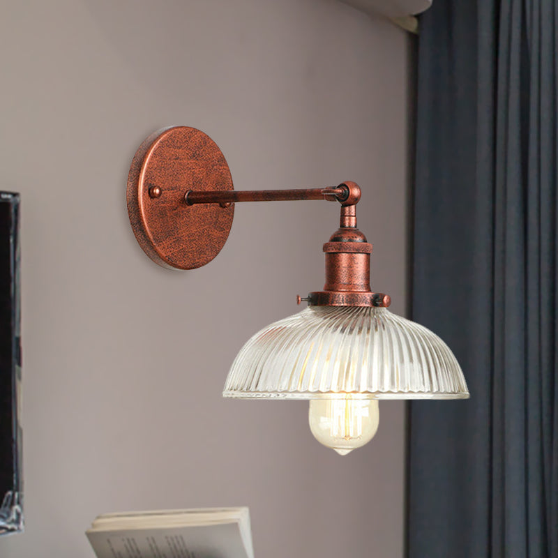 Frendorf | Rustikale Stil Kuppel Wandbeleuchtung Leuchte 1 Glühlampe Prismen Glas Wandleuchte in Schwarz/Messing/Patiniertes Kupfer