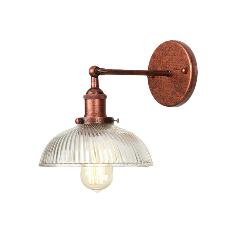 Frendorf | Rustikale Stil Kuppel Wandbeleuchtung Leuchte 1 Glühlampe Prismen Glas Wandleuchte in Schwarz/Messing/Patiniertes Kupfer