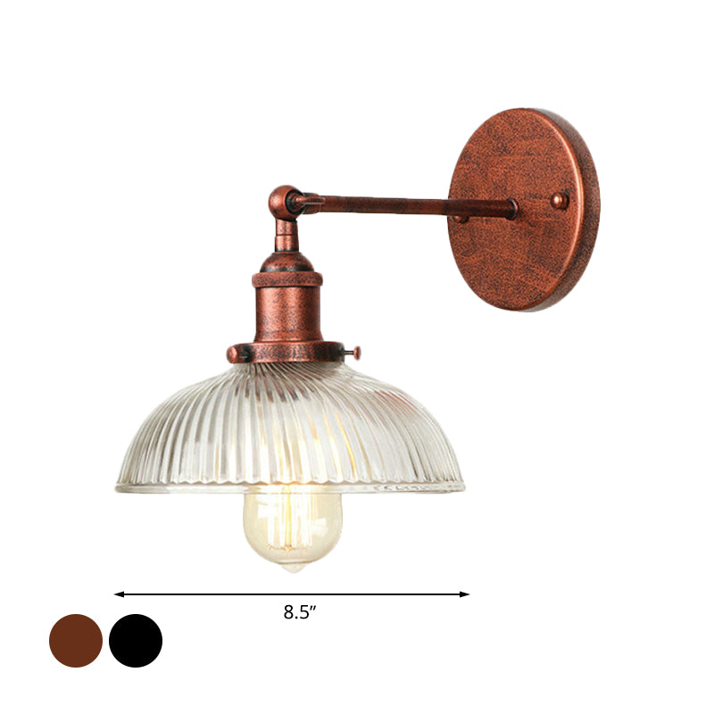 Frendorf | Rustikale Stil Kuppel Wandbeleuchtung Leuchte 1 Glühlampe Prismen Glas Wandleuchte in Schwarz/Messing/Patiniertes Kupfer