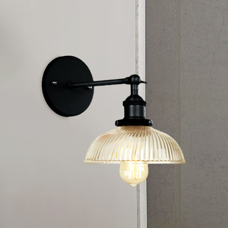 Frendorf | Rustikale Stil Kuppel Wandbeleuchtung Leuchte 1 Glühlampe Prismen Glas Wandleuchte in Schwarz/Messing/Patiniertes Kupfer