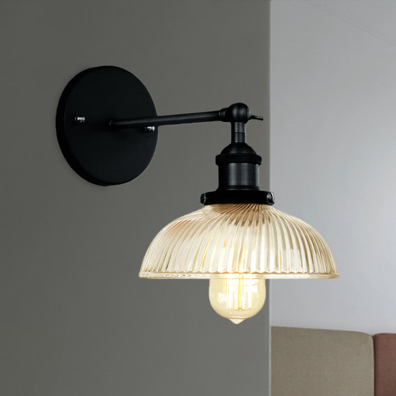 Frendorf | Rustikale Stil Kuppel Wandbeleuchtung Leuchte 1 Glühlampe Prismen Glas Wandleuchte in Schwarz/Messing/Patiniertes Kupfer
